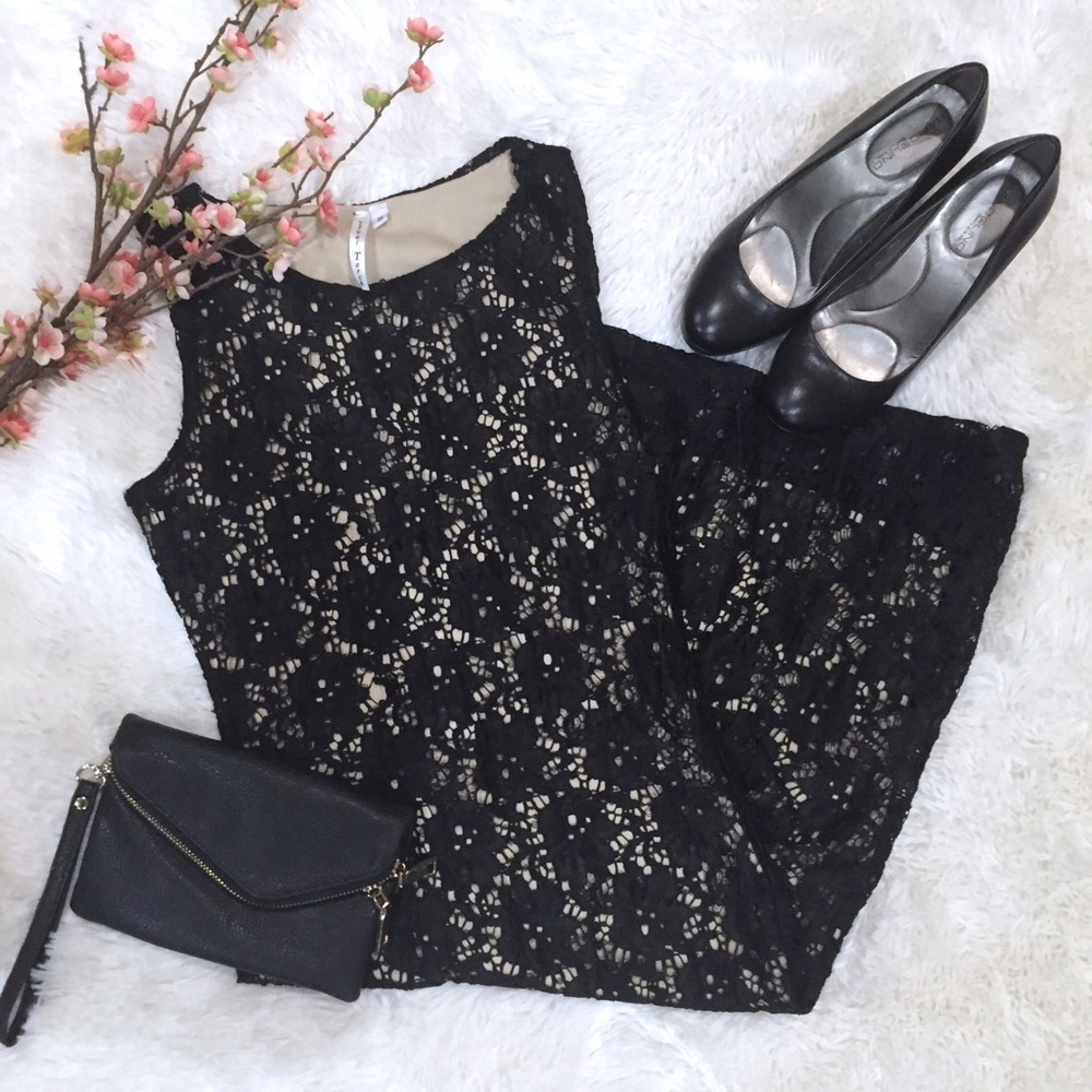 Black Lace Cocktail Dress with Cream Lining S